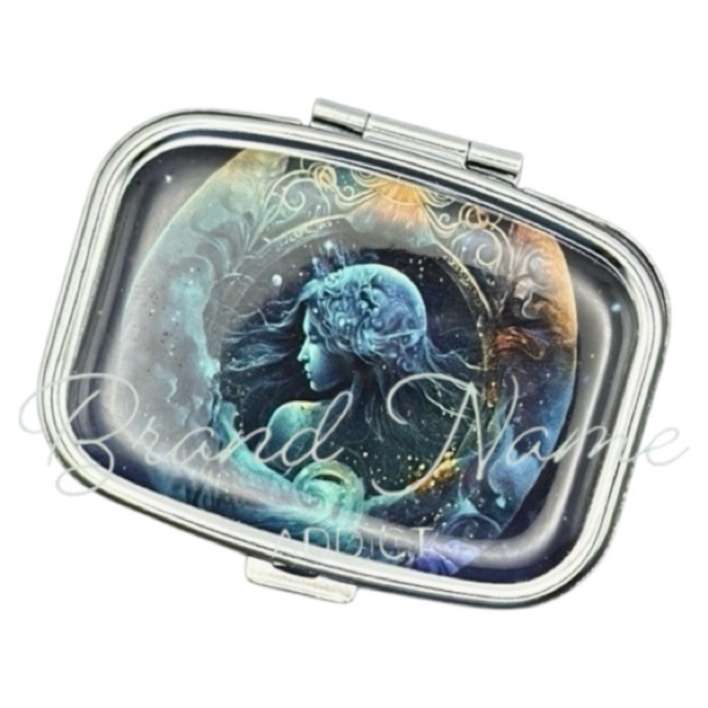 PRICE IS FIRM - Aquarius Zodiac Multi-Use Mirrored Pill Box Container